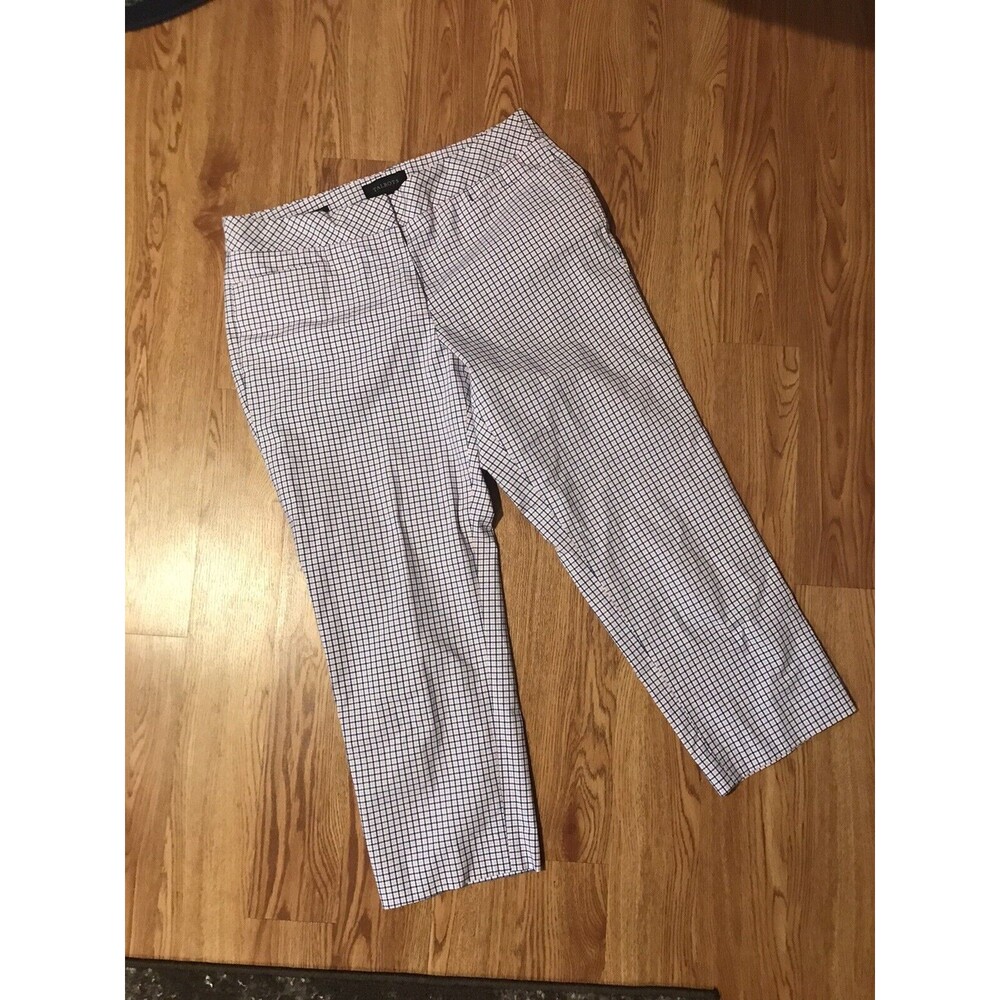 Talbots Signature Plaid Cropped Ankle Pants Pink Blue Cotton Spandex 8 Women's